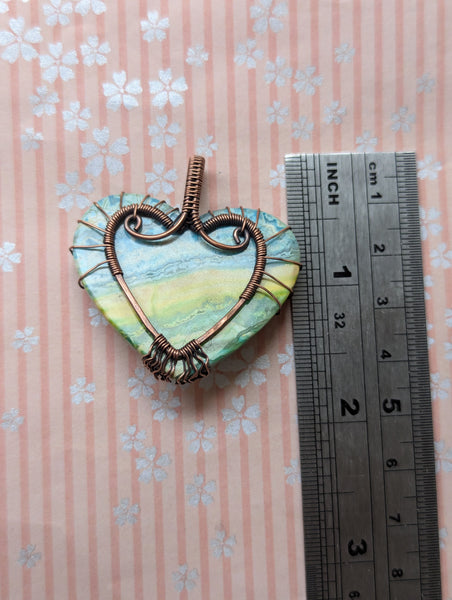 Rainbow Agate Heart Tree of Life Wire Wrapped Oxidized Copper Pendant