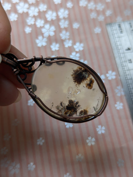 Dendritic Agate Wire Wrapped Oxidized Copper Pendant