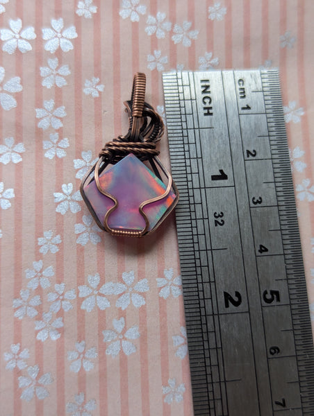 Aurora Opal Wire Wrapped Oxidized Copper Pendant