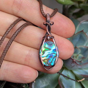 Abalone Wire Wrapped Oxidized Copper Pendant