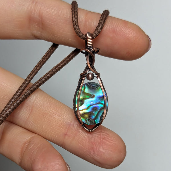 Abalone Wire Wrapped Oxidized Copper Pendant