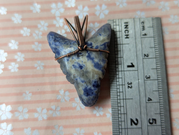 Sodalite Lotus Wolf Head Pendant in Oxidized Copper