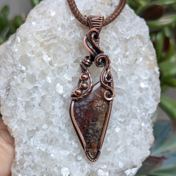 Fossilized Dinosaur Bone Wire Wrapped Oxidized Copper Pendant