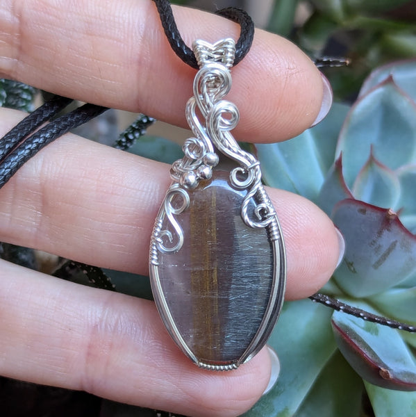 Silver Rutile Quartz Wire Wrapped Sterling Silver Pendant