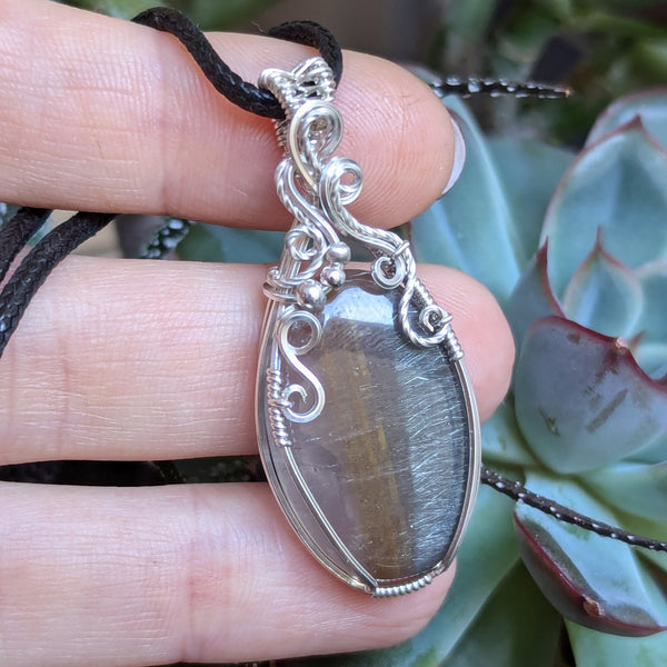 Silver Rutile Quartz Wire Wrapped Sterling Silver Pendant