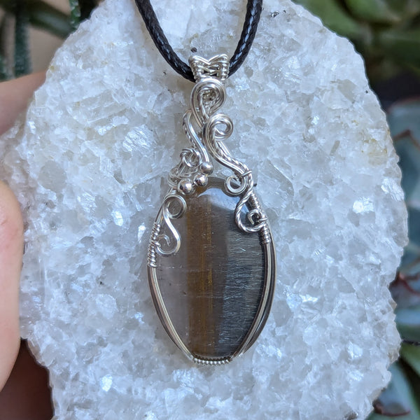 Silver Rutile Quartz Wire Wrapped Sterling Silver Pendant