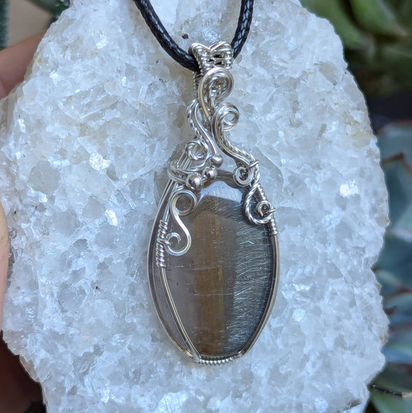 Silver Rutile Quartz Wire Wrapped Sterling Silver Pendant