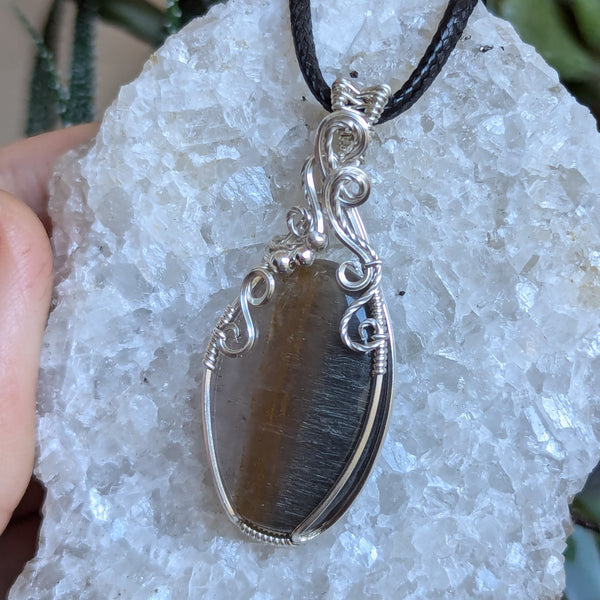 Silver Rutile Quartz Wire Wrapped Sterling Silver Pendant