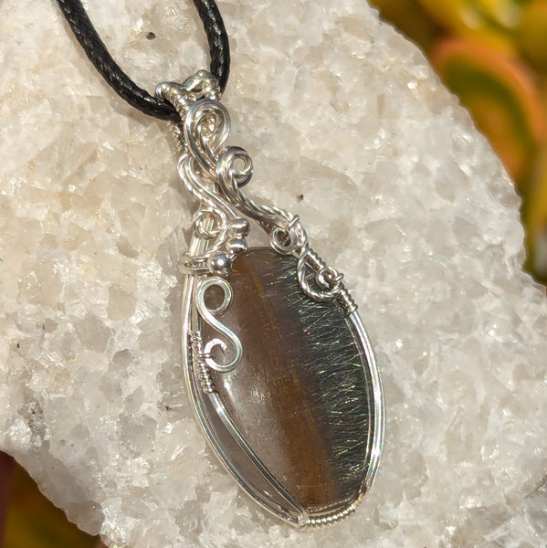 Silver Rutile Quartz Wire Wrapped Sterling Silver Pendant