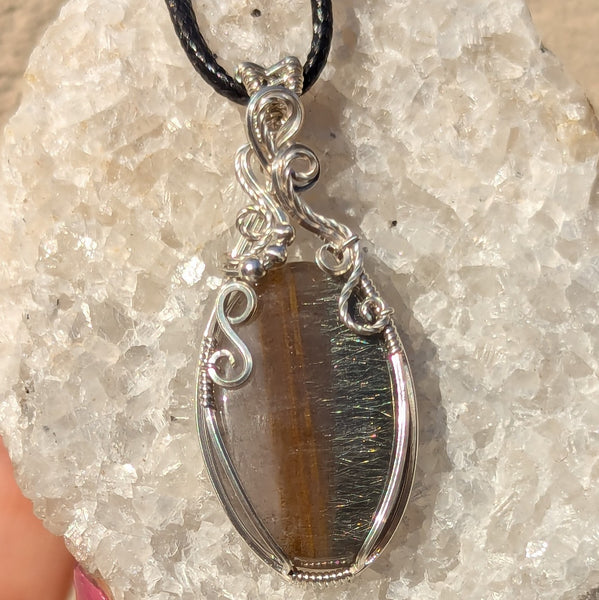 Silver Rutile Quartz Wire Wrapped Sterling Silver Pendant