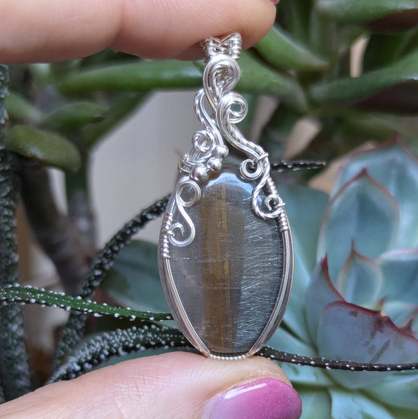 Silver Rutile Quartz Wire Wrapped Sterling Silver Pendant