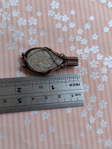 Plume Agate Wire Wrapped Woven Pendant in Oxidized Copper