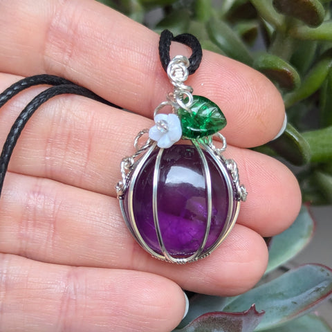 Amethyst Pumpkin Wire Wrapped Sterling Silver Pendant