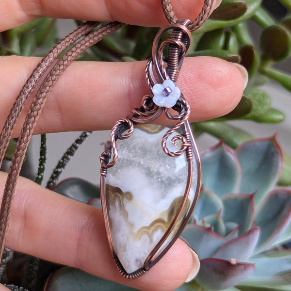 Pseudomorph Agate Wire Wrapped Pendant in Oxidized Copper