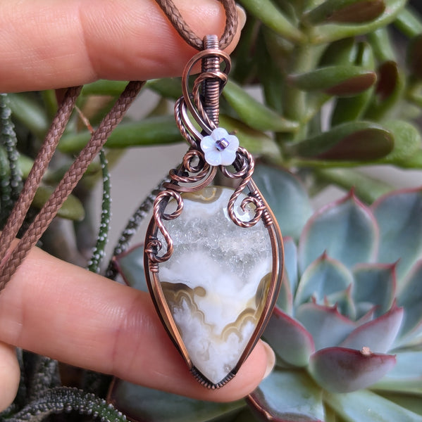 Pseudomorph Agate Wire Wrapped Pendant in Oxidized Copper