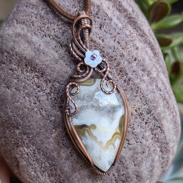 Pseudomorph Agate Wire Wrapped Pendant in Oxidized Copper