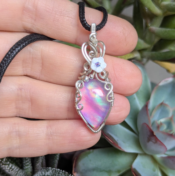 Aurora Opal Doublet Wire Wrapped Sterling Silver Mini Pendant