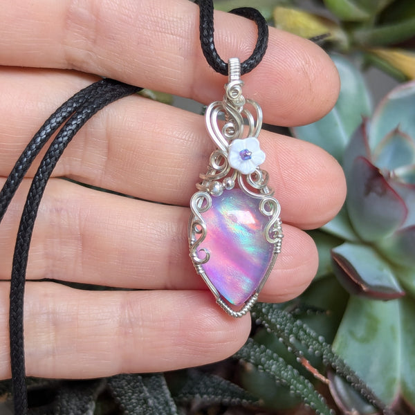 Aurora Opal Doublet Wire Wrapped Sterling Silver Mini Pendant