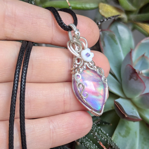 Aurora Opal Doublet Wire Wrapped Sterling Silver Mini Pendant