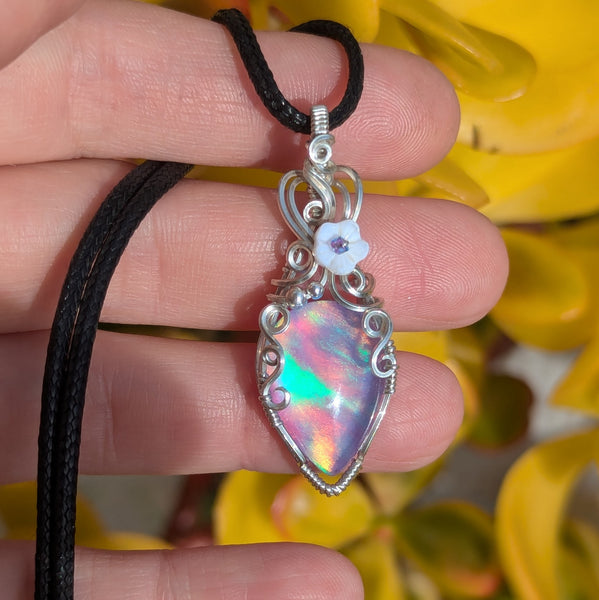 Aurora Opal Doublet Wire Wrapped Sterling Silver Mini Pendant