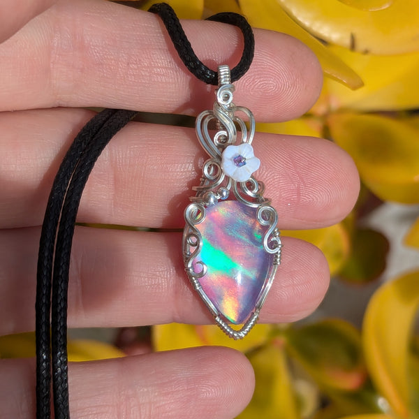 Aurora Opal Doublet Wire Wrapped Sterling Silver Mini Pendant