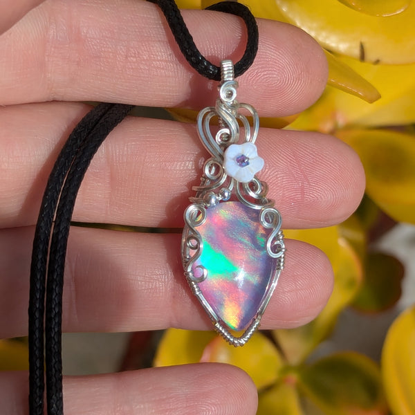 Aurora Opal Doublet Wire Wrapped Sterling Silver Mini Pendant