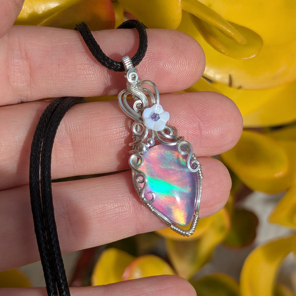 Aurora Opal Doublet Wire Wrapped Sterling Silver Mini Pendant