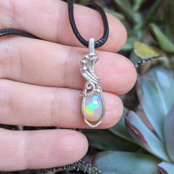 Welo Opal Wire Wrapped Sterling Silver Mini Pendant