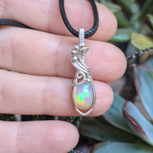 Welo Opal Wire Wrapped Sterling Silver Mini Pendant