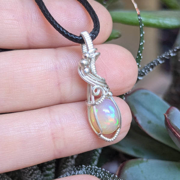 Welo Opal Wire Wrapped Sterling Silver Mini Pendant