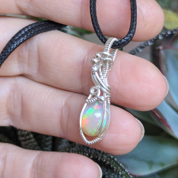 Welo Opal Wire Wrapped Sterling Silver Mini Pendant