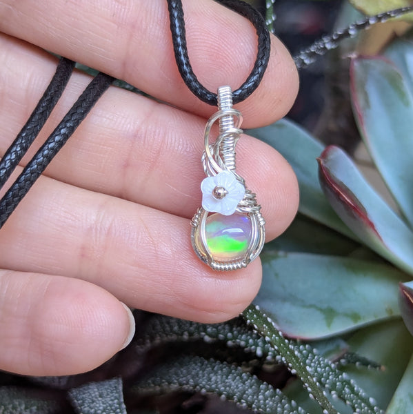 Welo Opal Wire Wrapped Sterling Silver Mini Pendant