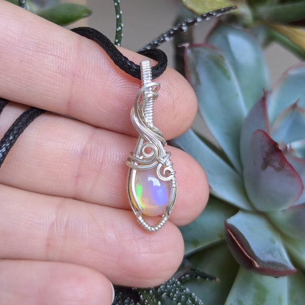 Welo Opal Wire Wrapped Sterling Silver Mini Pendant