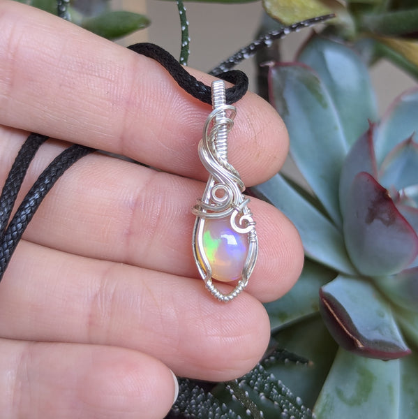 Welo Opal Wire Wrapped Sterling Silver Mini Pendant