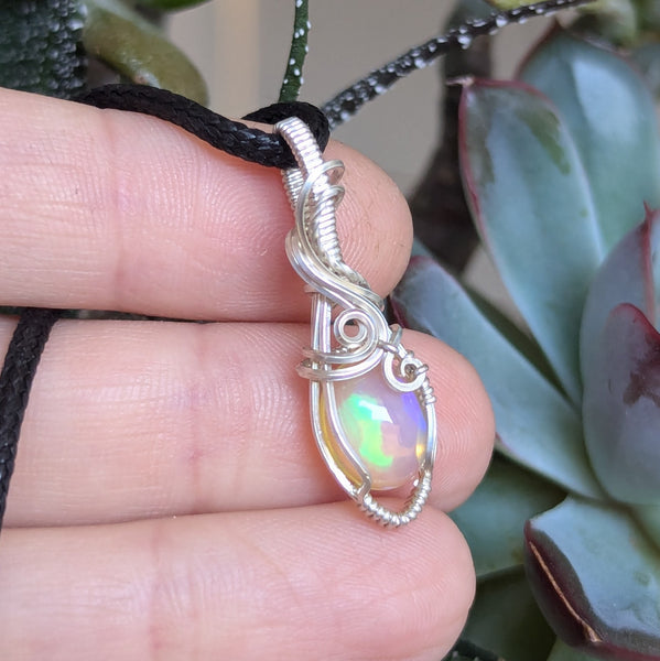 Welo Opal Wire Wrapped Sterling Silver Mini Pendant