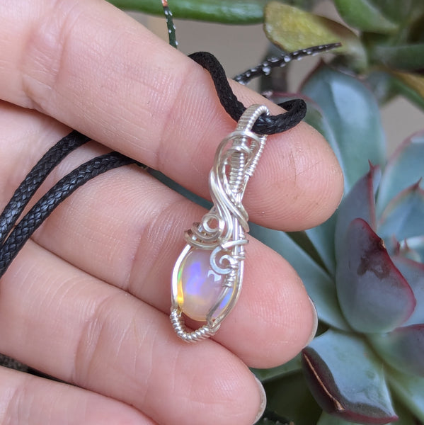 Welo Opal Wire Wrapped Sterling Silver Mini Pendant