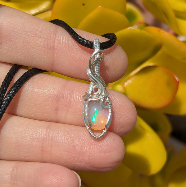 Welo Opal Wire Wrapped Sterling Silver Mini Pendant