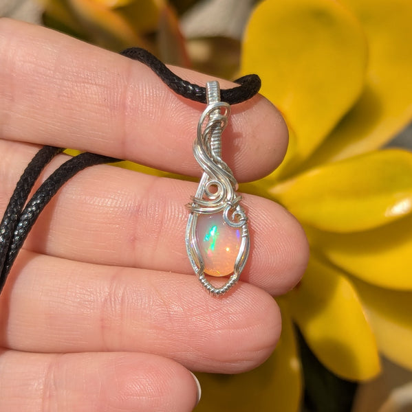 Welo Opal Wire Wrapped Sterling Silver Mini Pendant