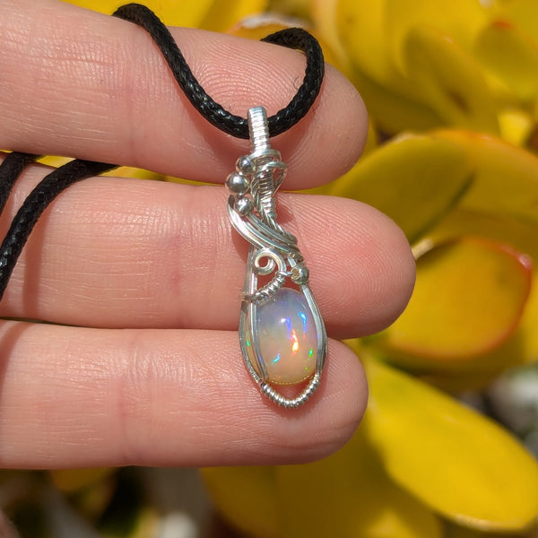 Welo Opal Wire Wrapped Sterling Silver Mini Pendant