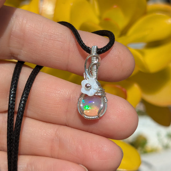 Welo Opal Wire Wrapped Sterling Silver Mini Pendant