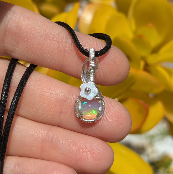 Welo Opal Wire Wrapped Sterling Silver Mini Pendant