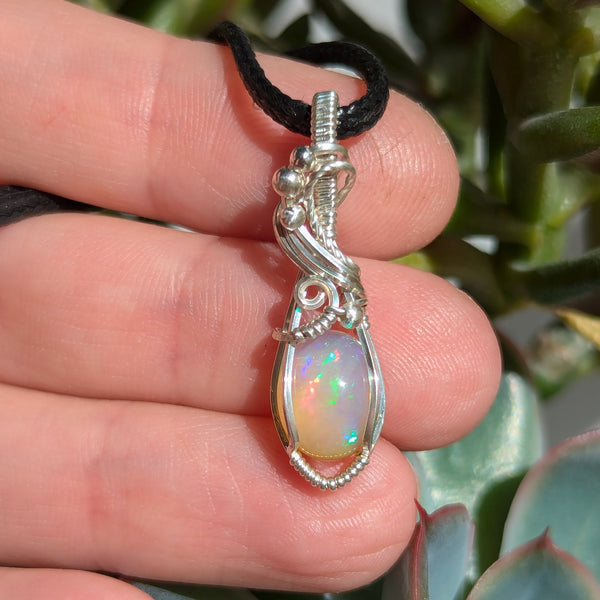 Welo Opal Wire Wrapped Sterling Silver Mini Pendant