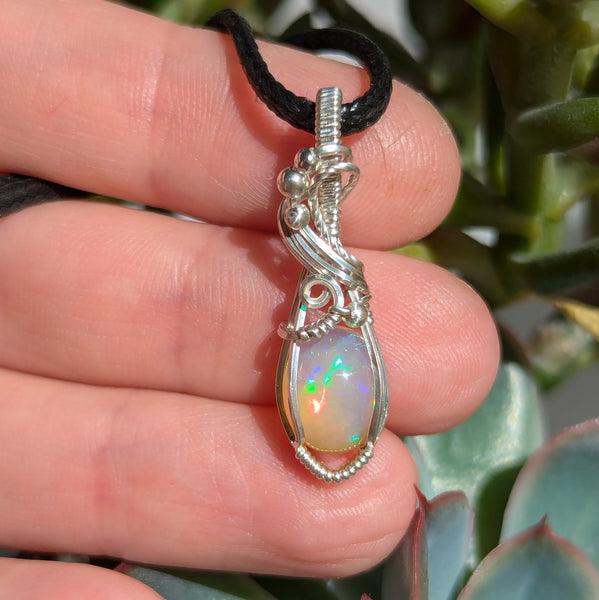 Welo Opal Wire Wrapped Sterling Silver Mini Pendant