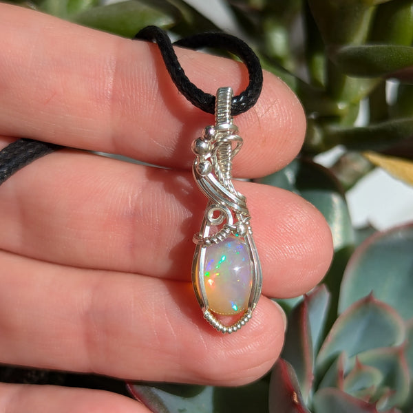 Welo Opal Wire Wrapped Sterling Silver Mini Pendant