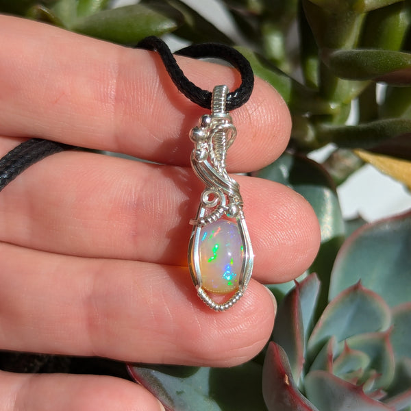 Welo Opal Wire Wrapped Sterling Silver Mini Pendant