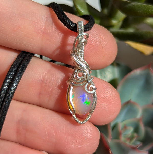 Welo Opal Wire Wrapped Sterling Silver Mini Pendant