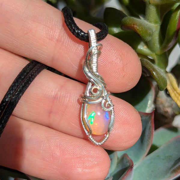 Welo Opal Wire Wrapped Sterling Silver Mini Pendant