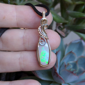 Australian Opal Wire Wrapped Sterling Silver & Gold Pendant