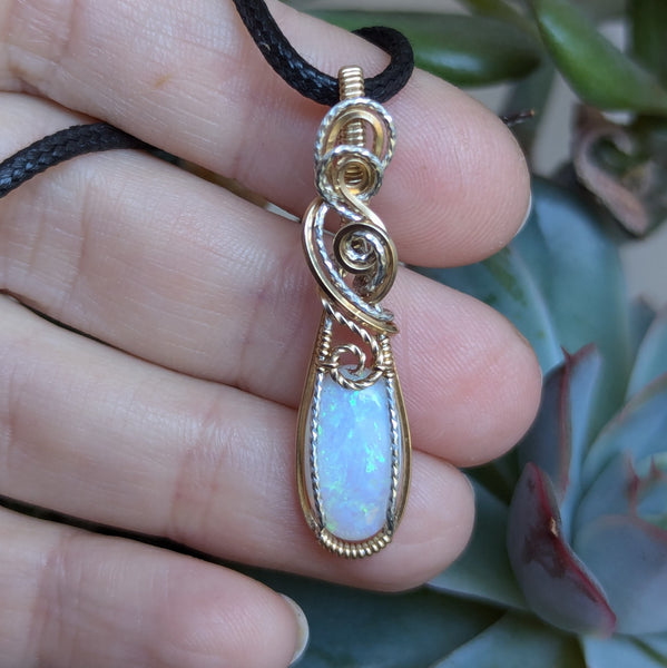 Australian Opal Wire Wrapped Sterling Silver & Gold Pendant