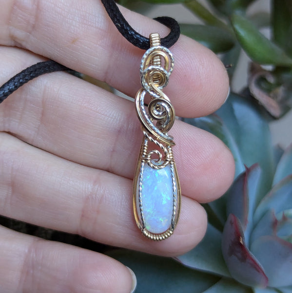 Australian Opal Wire Wrapped Sterling Silver & Gold Pendant